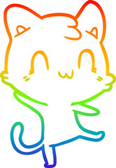 Obraz premium rainbow gradient line drawing cartoon happy cat