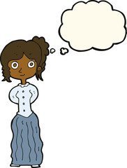 cartoon happy woman with thought bubble