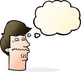 cartoon nervous man with thought bubble