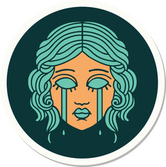 tattoo style sticker of female face crying