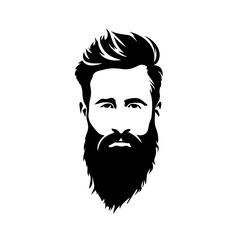 Bearded Man Face Logo Monochrome Design Style