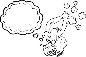 thought bubble cartoon fly crashing and burning