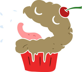 funny flat color style cartoon cupcake