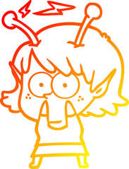 warm gradient line drawing cartoon alien girl