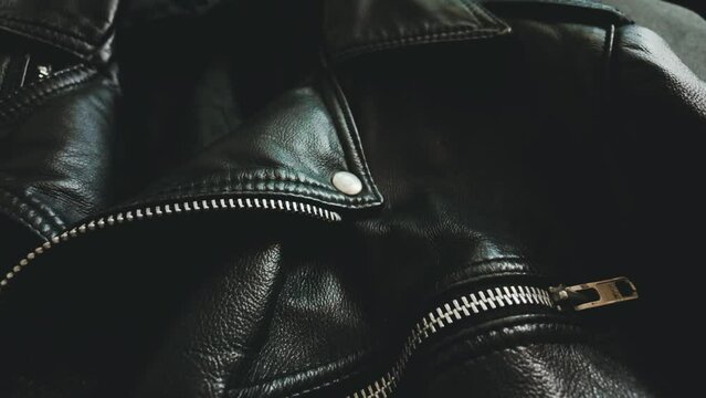 Leather jacket close up with details