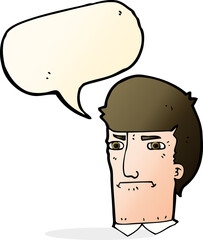 cartoon man narrowing eyes with speech bubble