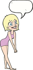 cartoon excited woman with speech bubble