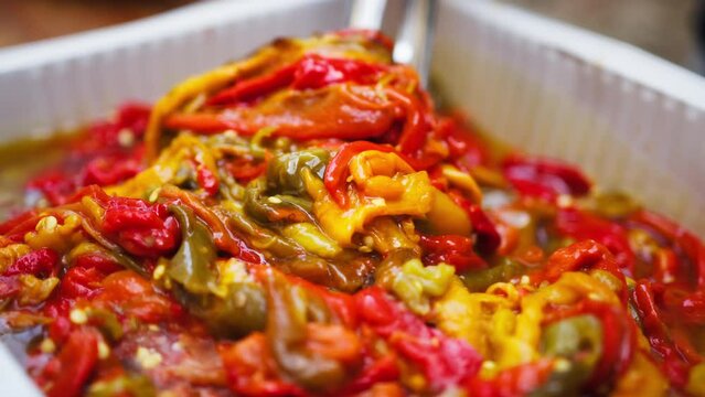 Peppers food in a bowl at a buffet