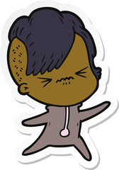 Obraz premium sticker of a cartoon annoyed hipster girl