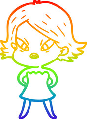 rainbow gradient line drawing cartoon stressed woman