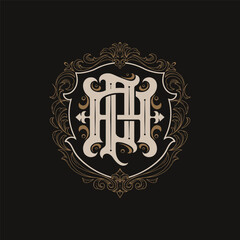 Victorian style monogram with initial AP or PA. Badge logo design. can be applied on stationery, invitations, signage, packaging, or even as a branding element and etc