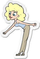 sticker of a cartoon woman reaching to pick something up