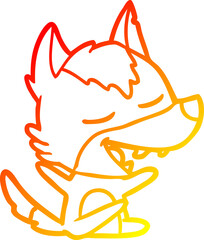 warm gradient line drawing cartoon wolf laughing
