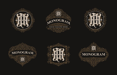 Victorian style monogram with initial AP or PA. Templates set designs. Can be applied on stationery, invitations, signage, packaging, or even as a branding element and etc
