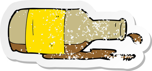 retro distressed sticker of a cartoon spilled beer