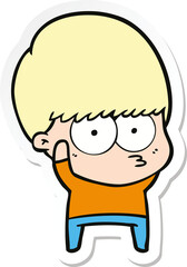 sticker of a nervous cartoon boy