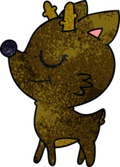 textured cartoon of cute red nosed reindeer