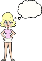 cartoon surprised woman with thought bubble