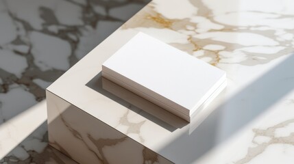 Effortlessly elegant design displayed on a pristine marble table, beckoning with the promise of professional connections within the sleek box of white business cards