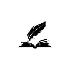 Book And Feather Logo Monochrome Design Style