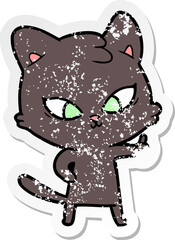 distressed sticker of a cute cartoon cat
