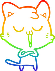 rainbow gradient line drawing cartoon cat singing