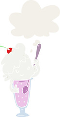cartoon ice cream soda girl and thought bubble in retro style