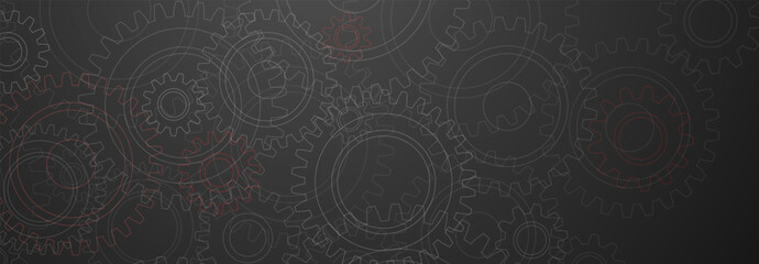 Abstract illustration with a pattern of large and small gears, in white and red colors on a gray background