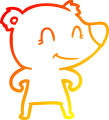 warm gradient line drawing smiling bear cartoon