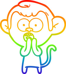 rainbow gradient line drawing cartoon shocked monkey