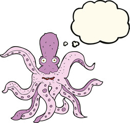 cartoon giant octopus with thought bubble