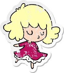 distressed sticker cartoon of a cute kawaii girl