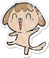 distressed sticker of a happy cartoon dog