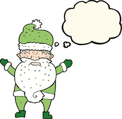 cartoon grumpy santa with thought bubble