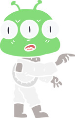 flat color style cartoon three eyed alien