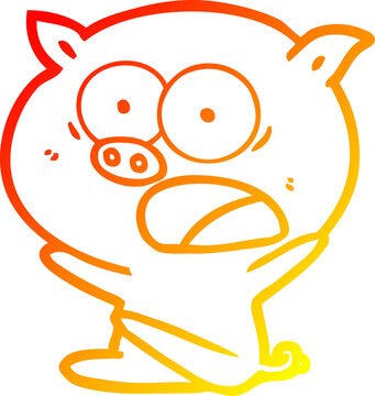 recommend clip art: warm gradient line drawing shocked cartoon pig sitting down