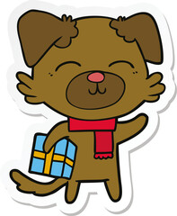 sticker of a cartoon dog ready for xmas