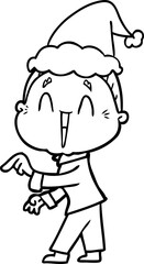 Obraz premium line drawing of a happy old lady wearing santa hat