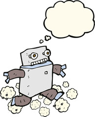 cartoon running robot with thought bubble