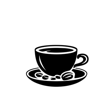 Cup Of Coffee And Beans Logo Monochrome Design Style
