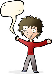 cartoon excited woman with speech bubble