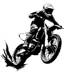 Dirt Bike Racing Logo Monochrome Design Style - obrazy, fototapety, plakaty