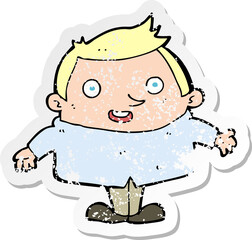 retro distressed sticker of a cartoon happy man