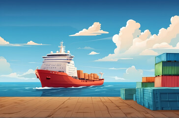 Transportation Concept, Cargo ship with colorful containers. Industrial commercial delivery and logistic services element. cartoon illustration