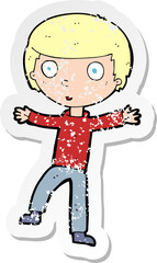 retro distressed sticker of a cartoon startled boy