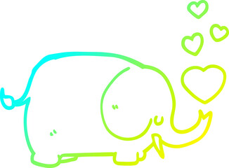 cold gradient line drawing cute cartoon elephant with love hearts