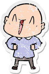 distressed sticker of a happy cartoon bald man