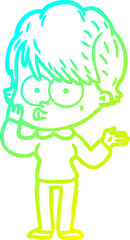 cold gradient line drawing cartoon woman