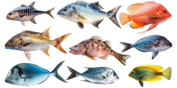 Finely Detailed Fish: Versatile Graphic Resources on White