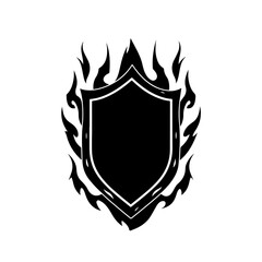 Flaming Shield Logo Monochrome Design Style